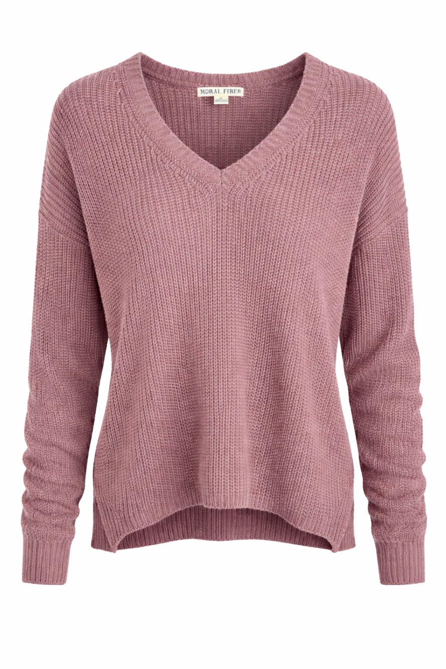 Moral Fiber Waffle Knit V-Neck Sweater Rusty Rose Cozy Slouchy XL Acrylic Softy!